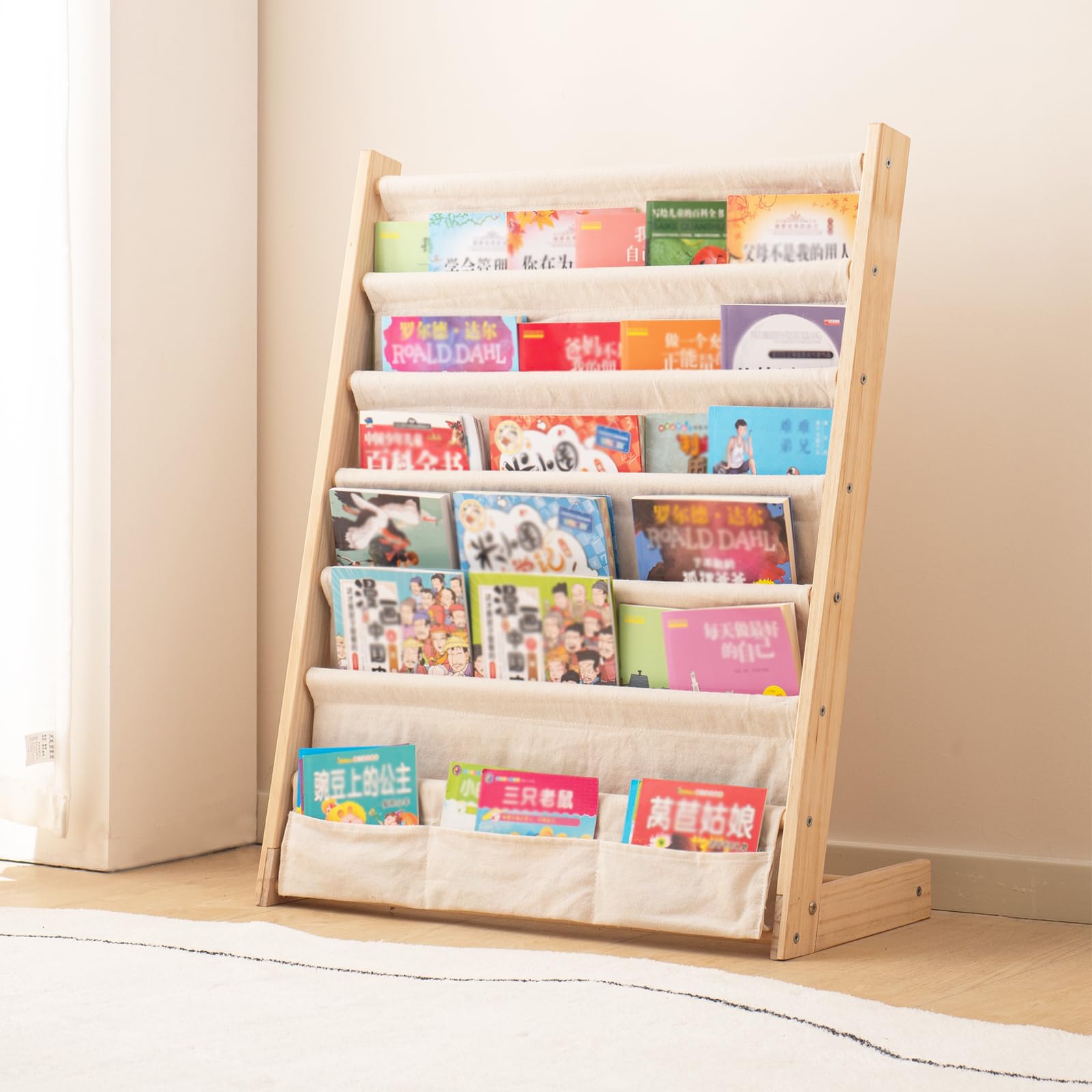 Amazon.com: Wooden Bookshelf for Kids Wood Bookrack Canvas Book
